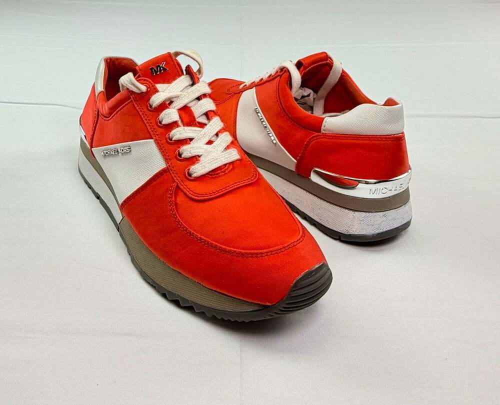 Michael Kors Allie Trainer Sneakers Size 7.5M Orange White